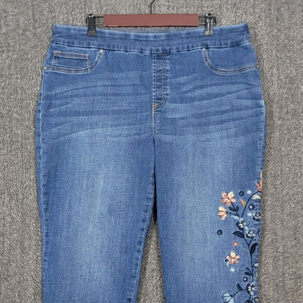 Chicos Jeans 3 Womens 16 Blue Pull On Jegging Ankle High Rise Floral Embroidered - Picture 2 of 12